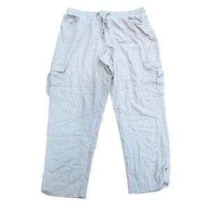 HAPPILY GREY Light Blue Linen Blend Crop Cargo Pants XL Elastic Waist Relaxed